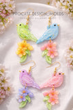 Bird & Flowers Dangle Earrings Mold - Animal Clear Silicone Mould - Pigeon  Mold - Bird Dangle Earring mold - Floral Bird Earrings Mold