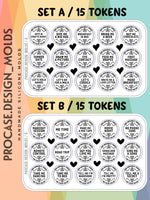 Romantic tokens mold (includes 60 tokens, each etched in a unique style)