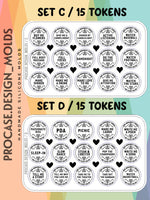 Romantic tokens mold (includes 60 tokens, each etched in a unique style)