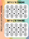 Romantic tokens mold (includes 60 tokens, each etched in a unique style)