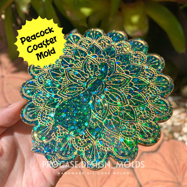 4.5 inch peacock mandala coaster mold