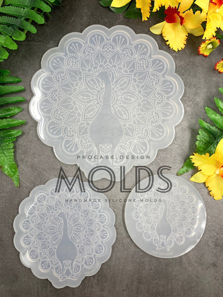 Peacock etched mandala mold (3 sizes available)