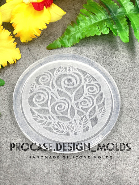 4 inch round rose coaster mold